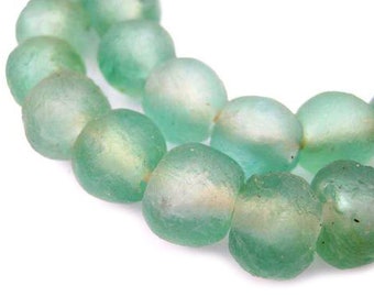 The Bead Chest Light Blue Recycled Glass Beads – 18mm Round – Ghana African Sea Glass – Large Hole