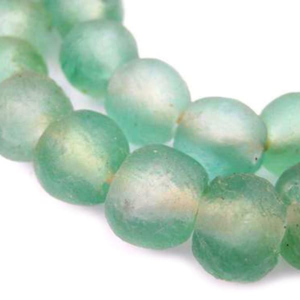 African "Sea Glass" Beads from Ghana: Handmade Ethnic Beads from Powdered Bottle Glass - Fair Trade Round Green Beads (RCY-RND-GRN-921)