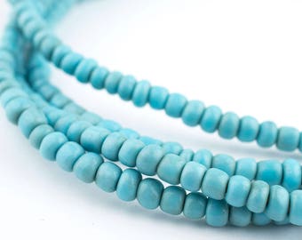 300 Vintage Turquoise Beads - 2 Strands - Blue African Glass Beads - African Seed Beads - Made in Ghana ** (GHN-SED-BLU-120)