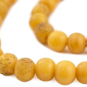 65 perle di vetro di Giava in stile antico giallo da 11 mm: perle di vetro incise perle indonesiane perle di vetro gialle perle di forma rotonda perle di vetro grandi