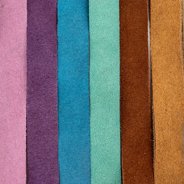 20mm Flat Suede Leather Cord: 3 Foot Strap, Rose Pink Blue Purple Black Beige Tan Brown Pastel Green for Necklace & Bracelet Making