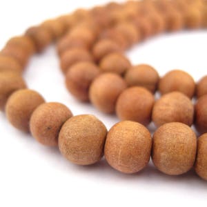 108 Natural Sandalwood Mala Beads: Mala Strand Yoga Meditation Wood Mala Beads Boho Wood Beads Brown Mala Beads (WOD-RND-BRN-935)
