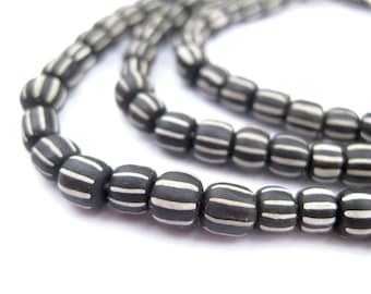 115 Schwarze Stachelbeere Perlen - Gestreifte Schwarze Perlen - Gestreifte Glasperlen - Ethno Glasperlen - Schwarze Nugget Perlen (JVA-CYL-BLK-155)