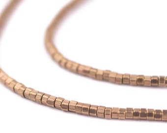 340 Antique Brass Prism Heishi Beads 3mm: Metal Spacer Beads Ethnic Metal Beads African Trade Beads Brass Prism Beads 3mm Brass Beads
