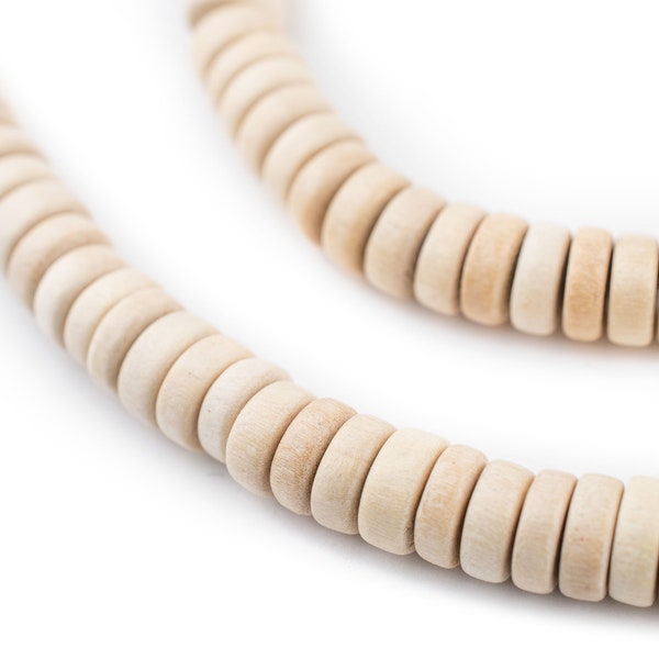 104 White Disk Wood Beads: Raw Shaped Rustic Ethnic Handmade Boho Traditional Donut Big Natural (PAC-DSK-WHT-106)