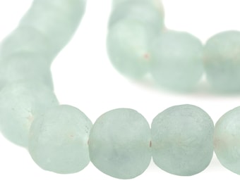 26 Jumbo Clear Aqua Recycled Glass Beads 24mm - African Glass Beads - Fair Trade - Sea Glass Strand - Made in Ghana (RCY-RND-AQU-685)