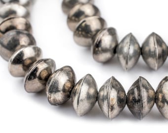 65 Ethiopian Silver Saucer Beads 14mm: Hollow Metal Beads Boho Silver Beads Saucer Shaped Beads Rustic Silver Beads Handmade Beads