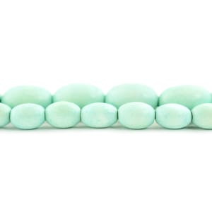 Pistachio Green Oval Natural Wood Beads: 9x6mm 15x10mm Organic Waxed Painted Wooden Artisan Handmade Rounded Beads for DIY Jewelry Designs
