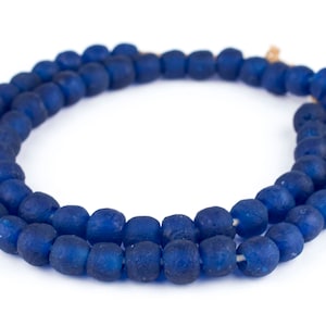 52 Cobalt Blue Recycled Glass Beads - African Tribal Beads - Upcycled Glass Beads - Frosted Glass Beads - Fair Trade Beads (RCY-RND-BLU-920)