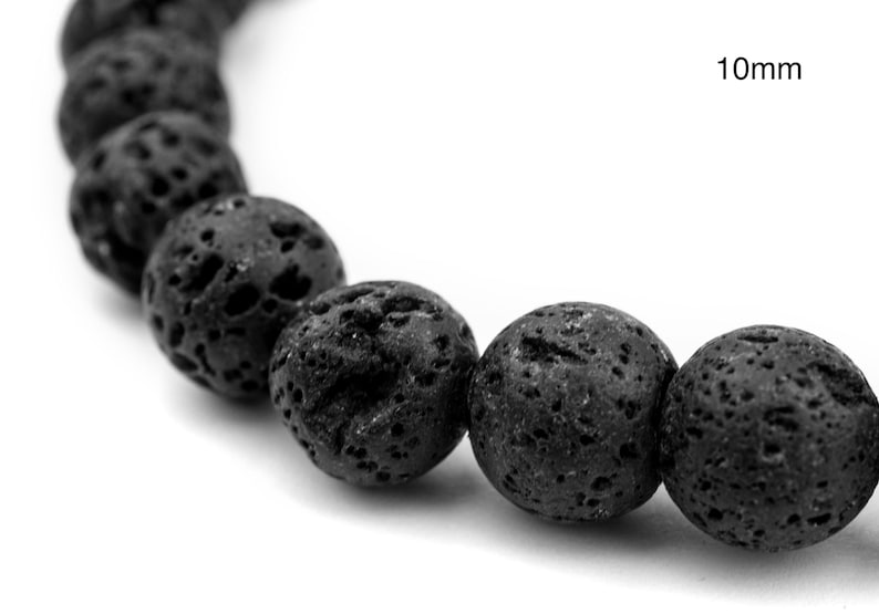 Large Hole Lava Beads: Round Black 8mm or 10mm, Natural Gemstones, 15" Strand, Volcanic Rock, 2mm Hole, Spherical Ball Shape Ships from USA! image 6