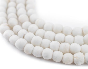 70 White Opaque Recycled Glass Beads 7mm: Upcycled Materials Ghana Krobo Beads Glass Spacer Beads Small Ghanaian Beads Round Shaped Beads