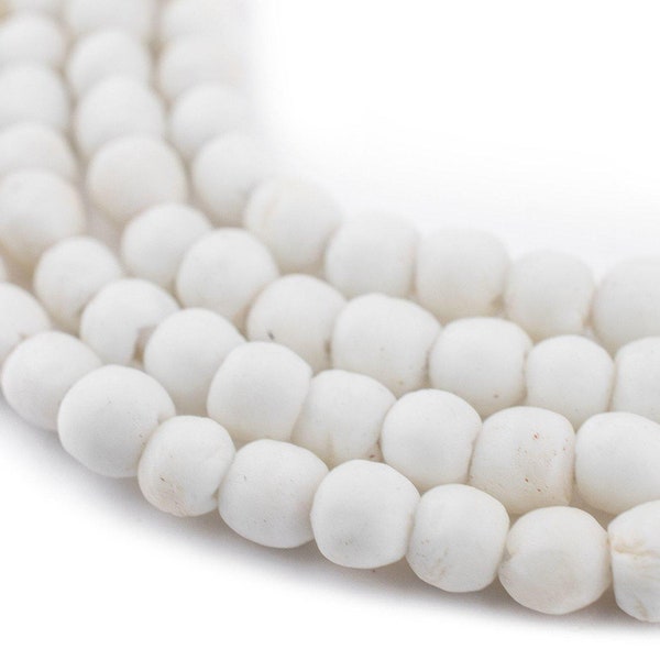 70 White Opaque Recycled Glass Beads 7mm: Upcycled Materials Ghana Krobo Beads Glass Spacer Beads Small Ghanaian Beads Round Shaped Beads