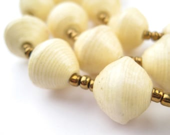 Cream Paper Beads Necklace - Handmade Uganda Fair Trade - African Eco-Friendly Jewelry Made from Recycled Newspaper (PPR-BIC-WHT-126)