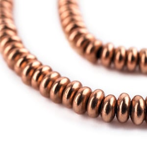 160 Smooth Copper Rondelle Beads: Ethnic Metal Spacer Rustic 5mm Disk Shaped Donut Small Traditional Handmade Boho (MET-DSK-CPR-499)