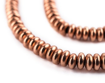 160 Smooth Copper Rondelle Beads: Ethnic Metal Spacer Rustic 5mm Disk Shaped Donut Small Traditional Handmade Boho (MET-DSK-CPR-499)