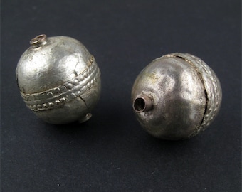 2 Jumbo Ethiopian Silver Beads - African Silver Color Pendants - Jewelry Making Supplies - Made in Ethiopia ** (MET-OVL-SLV-431)