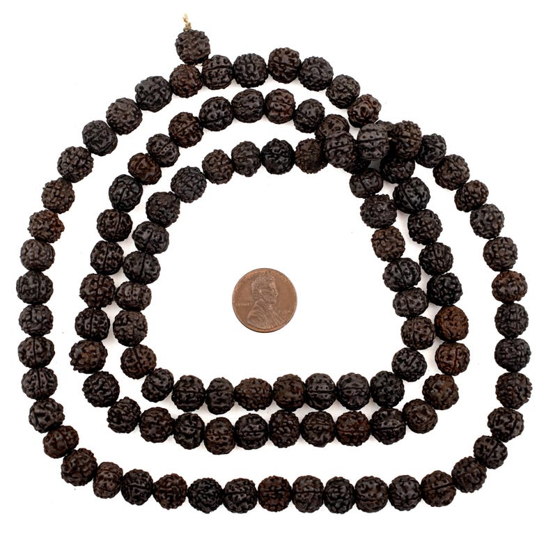 Mala de Rudraksha, rosario marrón oscuro de 10 mm, 101,6 cm (40 pulgadas), joyería artesanal de Nepal imagen 2