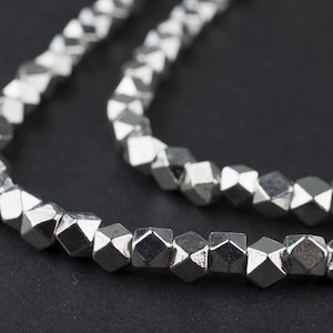 140 Shiny Silver Diamond Cut Beads: Faceted Cube Beads 4mm Cornerless Cubes Metal Spacer Beads Boho Silver Beads (MET-CUB-SLV-530)