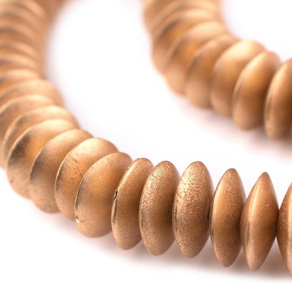 77 Gold Saucer Natural Wood Beads 15mm: Genuine Sustainably Sourced Wood, Flat Round Discs Beads, Wholesale by the Strand