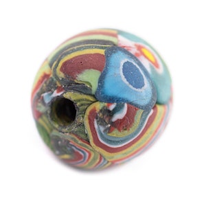 Rainbow Mosaic Jatim Java Bead Single Bead, 20mm: Rustic Glass Beads Glass Round Beads Ethnic Glass Beads Handmade Glass Beads