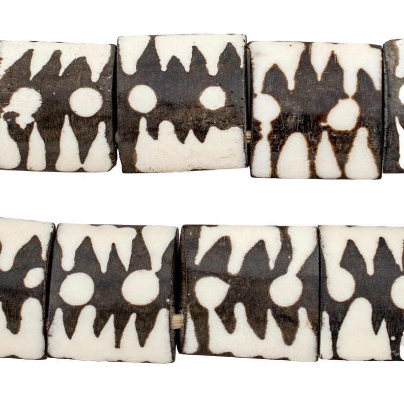 30 Batik Bone Beads Flags - Cow Bone Strand - Rectangular Beads - Black and White - Kenyan Jewelry - African Beads (BON-FLT-DOD-276) image 3