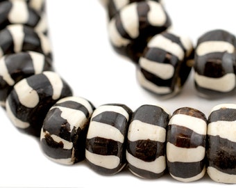 40 Zebra Batik Bone Beads Large - African Bone Beads - Jewelry Making Supplies - Large Bone Beads - Made in Kenya ** (BON-RND-ZBR-236)