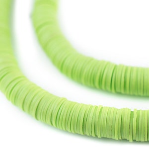 Lime Green Vinyl Phono Record Beads 8mm: Vulcanite Beads African Waist Beads Disk Shaped Beads Vinyl Heishi Beads Ghanaian Vinyl Beads