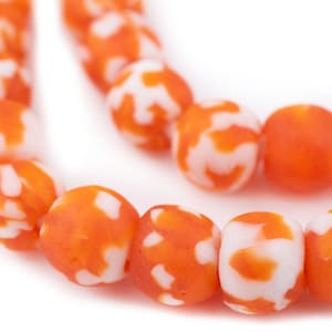 45 Tangerine Fused Recycled Glass Beads 14mm - African Glass Beads - Jewelry Making Supplies - Made in Ghana ** (RCY-RND-ORG-671)