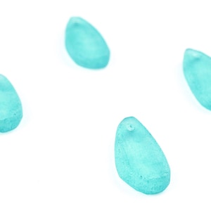 4 Bright Aqua Teardrop Sea Glass Pendants: Blue Sea Glass Recycled Glass Teardrop Pendant Sea Glass Charms Blue Glass Teadrop (PND-GLS-124)