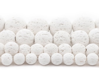 White Natural Lava Beads: Volcanic Rock Beads, 4mm 6mm 8mm 10mm, Round Lava Rock Jewelry Beads, Wholesale By the Strand, Fast S&H!