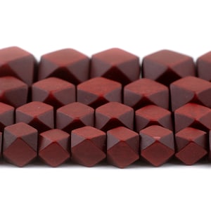 Cherry Red Faceted Cube Beads: Cornerless Cube Beads, Diamond Cut Shape, Natural Wood Beads 12mm 15mm 17mm 20mm, Decor Beads, Fast S&H!