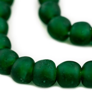 46 Emerald Green Recycled Glass Beads 14mm: Full Strand Handcrafted Using Traditional African Techniques by the Krobo People of Ghana