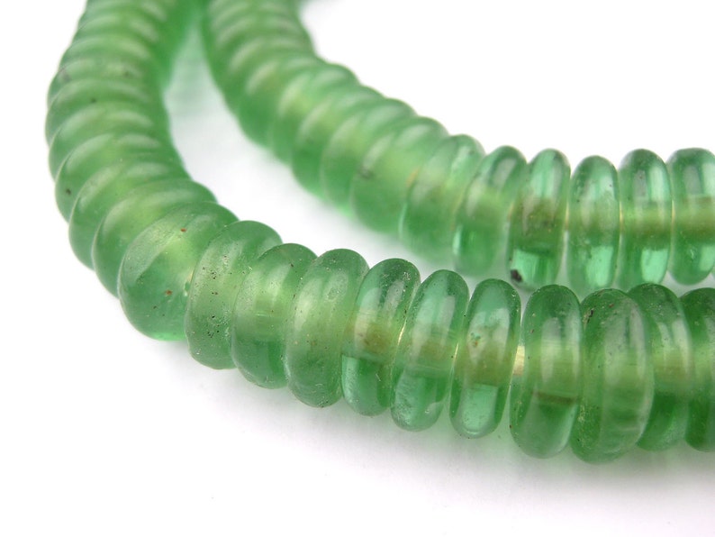 125 Light Green Rondelle Recycled Glass Beads Ecofriendly Etsy