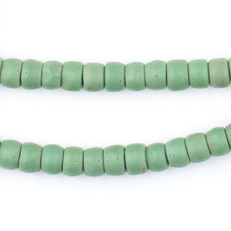 PROS-CYL-GRN-322 Green Prosser Beads Green Button Beads Old Glass Beads Ghanaian Trade Beads 125 Green Prosser Button Beads
