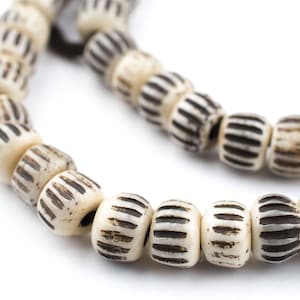 108 Vintage-Style Carved Chevron Bone Prayer Beads: 8mm Bone Beads Bone Round Beads Small Nepal Beads Brown Bone Beads (BON-RND-BRN-401)