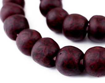 38 Red Black Swirl Recycled Glass Beads 18mm: Powder Glass Beads Recycled Glass Strand Matte Glass Beads Ghanaian Trade Beads