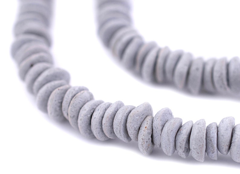 177 Light Grey Ashanti Glass Saucer Beads 10mm Ashanti Glass Beads Grey Ashanti Beads Saucer Shaped Beads Ghanaian Glass Beads