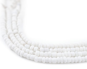 290 White Matte Glass Seed Beads 3mm: Tribal Seed Beads Glass Bead Strand African Strand Seed Shaped Beads White Glass Beads