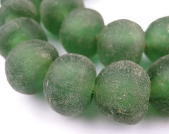 32 Green Recycled Glass Beads - Ghana Glass Beads - Green Glass Beads - Jumbo Glass Beads - Bead Wall Hanging (RYC-RND-GRN-629)