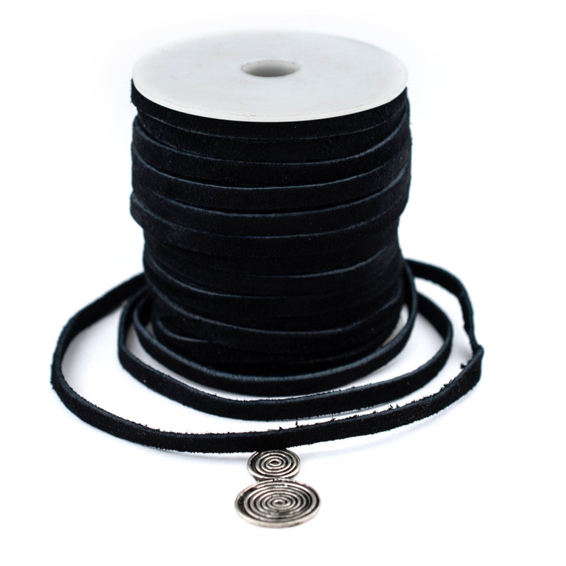 Genuine Black Suede Cord: Natural Flat Leather for Bead Stringing, Lace, Crafts, and Jewelry Making, Choose 3mm 4mm 5mm 6mm Ships from USA image 4
