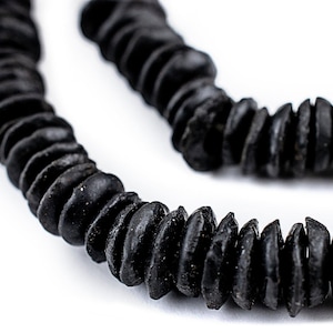 120-150 Midnight Black Ashanti Glass Saucer Beads 10mm: Ashanti Glass Beads Black Ashanti Beads African Glass Beads Large Ghanaian Beads