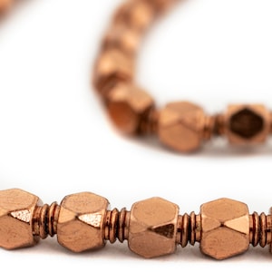 70 Copper Fancy Diamond Cut Beads 6mm: Faceted Metal Cornerless Cube Beads, Spacer Beads, Wholesale Value, Sold by the Strand