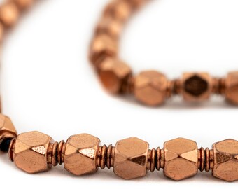 70 Copper Fancy Diamond Cut Beads 6mm: Faceted Metal Cornerless Cube Beads, Spacer Beads, Wholesale Value, Sold by the Strand