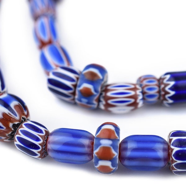 70 Blue Chevron Beads 5-10mm: Glass Chevron Beads Glass Trade Beads Striped Glass Beads Ethnic Glass Beads 8mm Glass Beads Blue Glass Beads