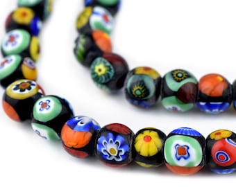 70 Millefiori Beads 8mm - African Glass Beads - Jewelry Making Supplies + (MILLE-RND-MIX-236)