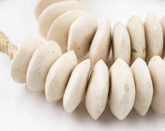 70 White Bone Beads: Handmade Bone Beads Kenya Bone Beads Saucer Shaped Beads Big Bone Beads Beaded Wall Hanging (BON-SCR-WHT-424)