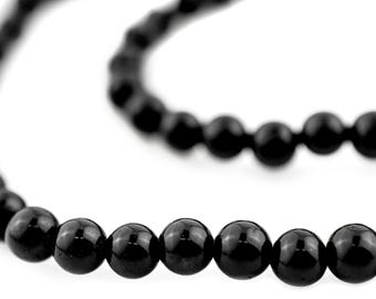 High-Luster Black Onyx Beads: 5mm Round Gemstones for Elegant Jewelry Designs
