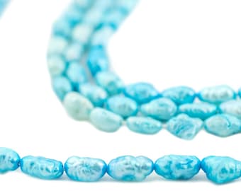 Sky Turquoise Vintage Japanese Rice Pearl Beads, 4mm, 16 Inch Strand, Artisan Jewelry Supplies from Japan