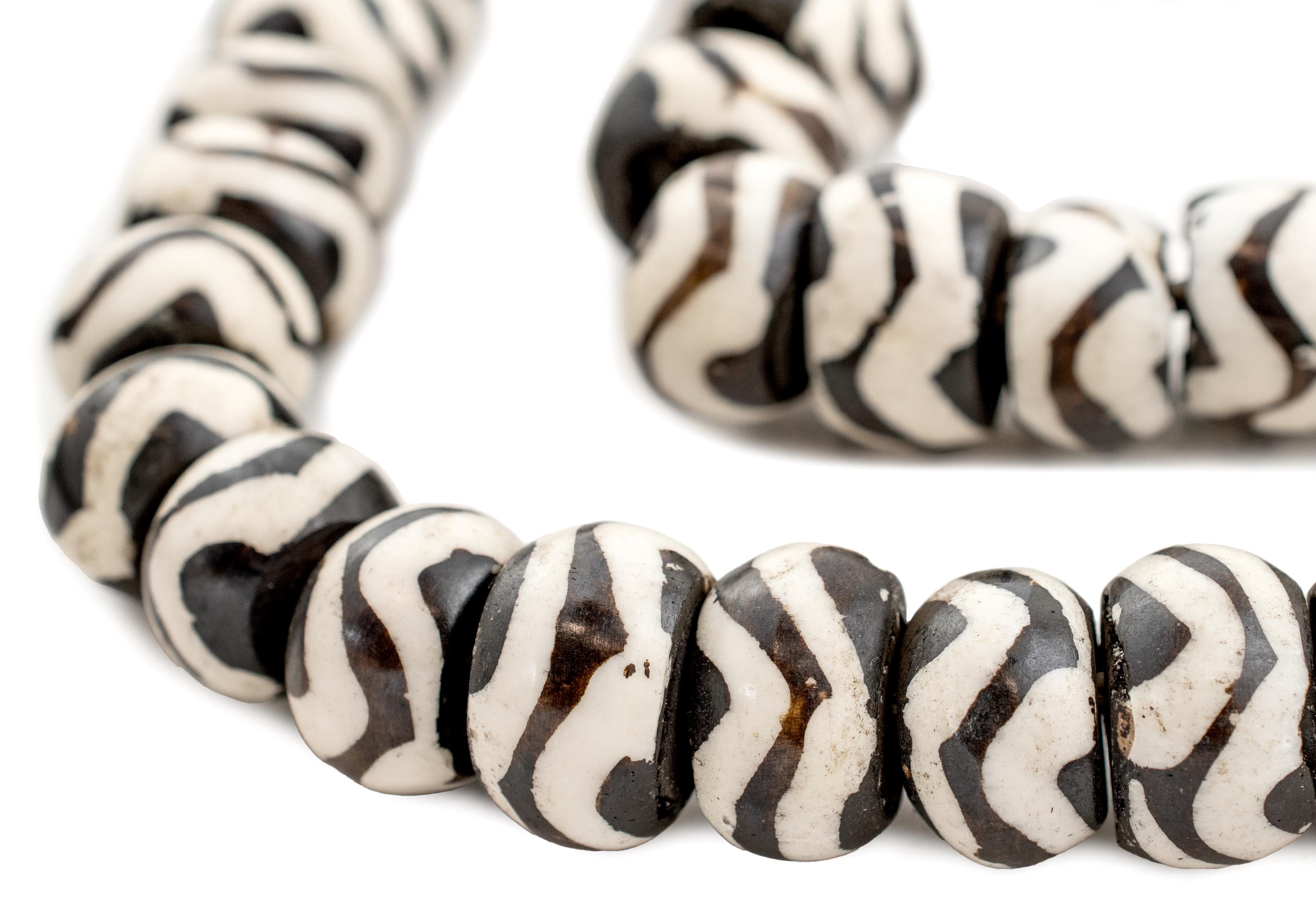 The Bead Chest Polka Dot Batik Bone Beads, Large 25mm, Black & White, Kenya