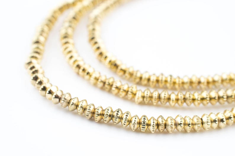 Ethnic Metal Beads Metal Spacer Beads Handmade Brass Beads Heishi Shaped Beads 330 Gold Patterned Heishi Beads MET-HSH-GLD-516